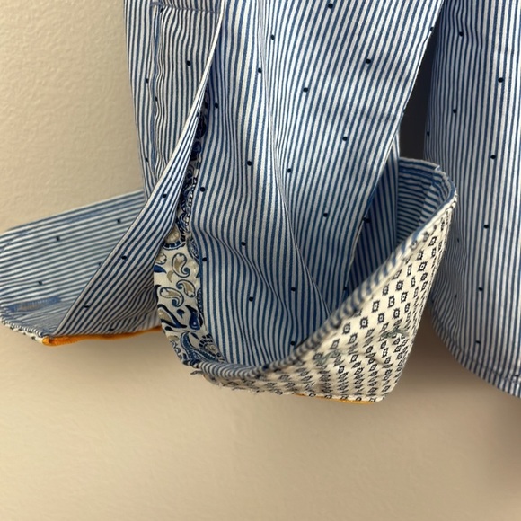Denim & Flower Ricky Singh Men Dress Shirt SZ L Slim Fit Blue Stripes and Dots - Picture 8 of 11